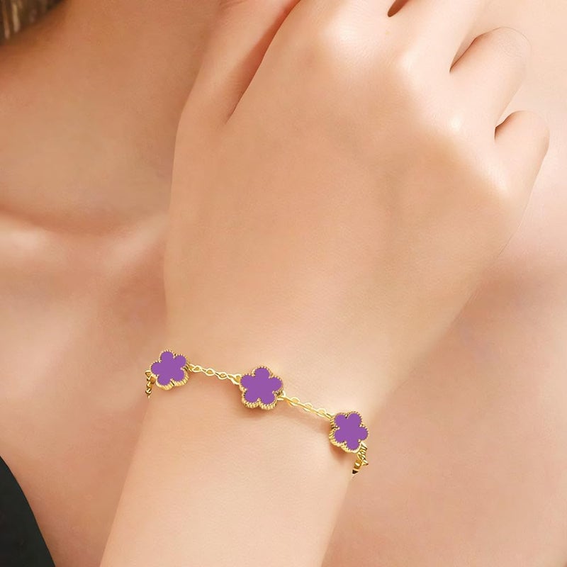FLY FEI 18K Gold-Plated Four Leaf Clover Bracelet for Women,Adjustable lucky Bracelet Set Jewelry Gift-Hypoallergenic Charm for Birthdays, Wellness & Daily Wear - Image 3